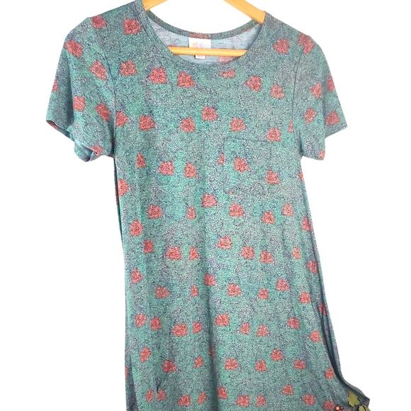 LuLaRoe Carly Dress XXS Blue Floral Legging High Low Swing T-Shirt Womens Size - Picture 1 of 7